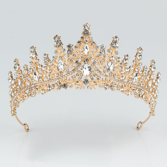 DIADEM Korona Tiara MISS GLOW ŚLUBNY ZŁOTY cyrkonie KRYSZTAŁY