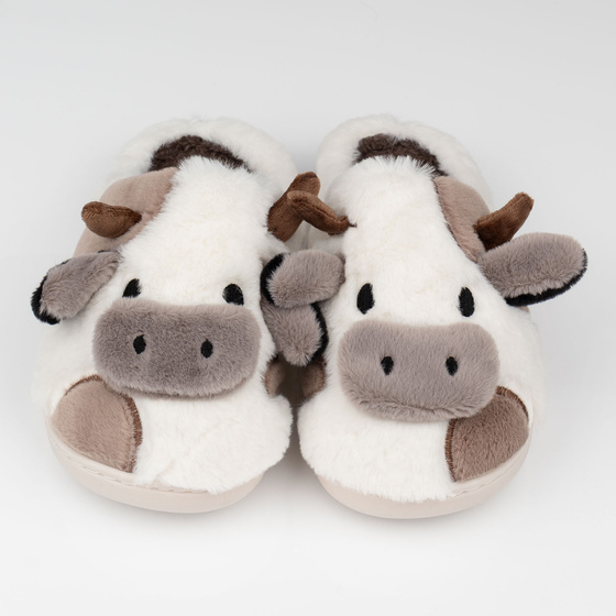 KAPCIE damskie Ciepłe PLUSZOWE CIAPY OCIEPLANE KROWA KRÓWKA r. 36-37