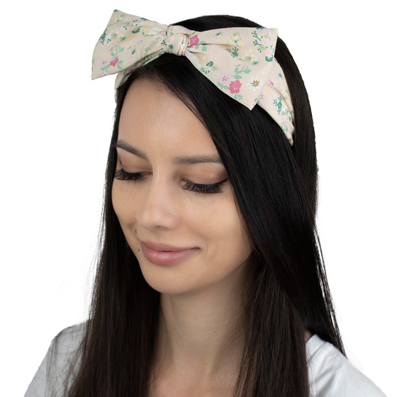 OPASKA do włosów KWIATY węzeł BEŻ kokarda SUPEŁ