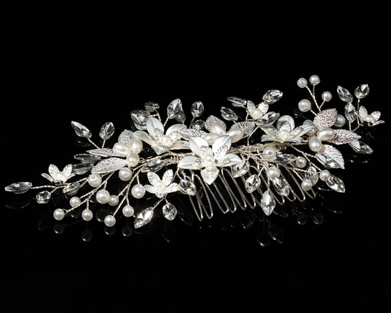 Ozdoba ślubna do włosów GRZEBYK ŚLUB KRYSZTAŁKI KWIATY