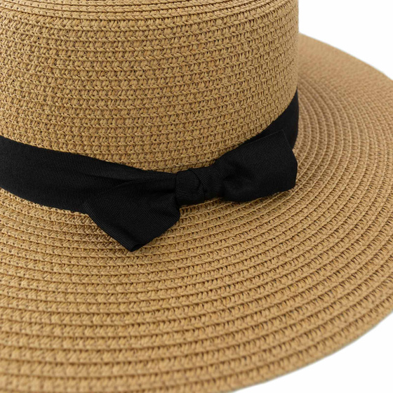 KAPELUSZ pleciony KANOTIER (boater) damski SŁOMKOWY małe rondo LATO KOKARDA