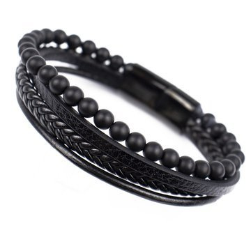 BRANSOLETKA KORALIKI STAL SZLACHETNA 316L SKÓRA