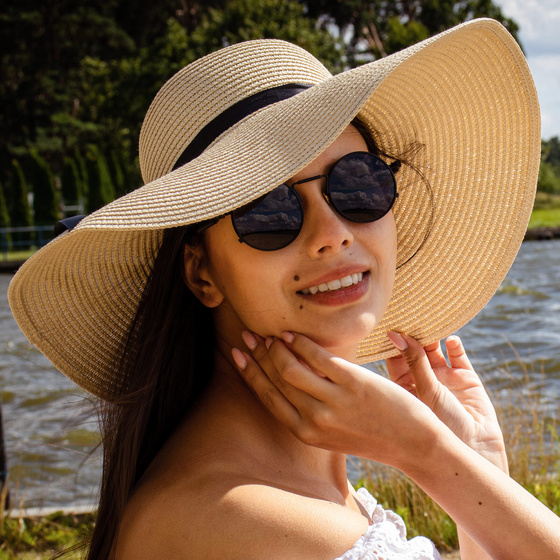 KAPELUSZ plażowy DAMSKI SŁOMKOWY kokarda letni SŁOMIANY duże rondo