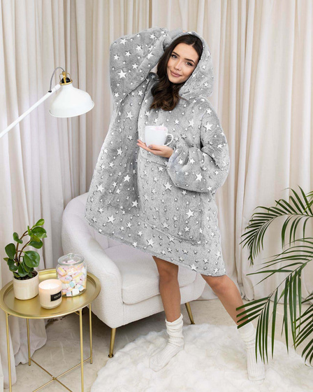 KOCOBLUZA KOC BLUZA CIEPŁA 2w1 GRUBA XXL FUTRZAK POLAR z kapturem OVERSIZE