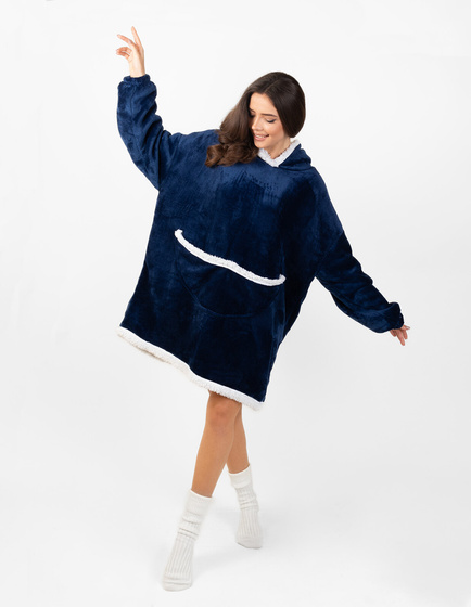 KOCOBLUZA KOC BLUZA CIEPŁA 2w1 GRUBA XXL FUTRZAK POLAR z kapturem OVERSIZE