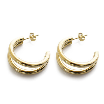 Kolczyki PODWÓJNE grube STAL SZLACHETNA POZŁACANA