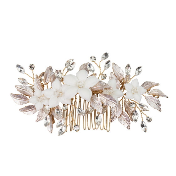 Ozdoba ślubna do włosów GRZEBYK ŚLUB KRYSZTAŁKI KWIATY