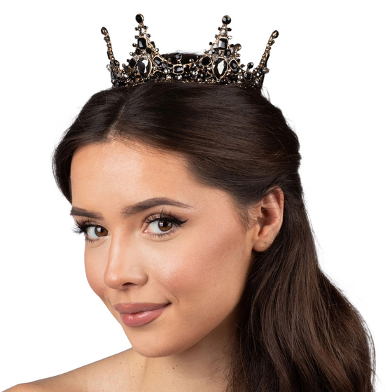 KORONA Diadem Tiara MISS GLOW Wieczorowa CZARNE cyrkonie KRYSZTAŁY