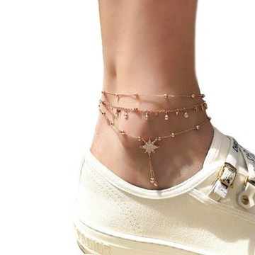 BRANSOLETKA na nogę GWIAZDA złota CYRKONIE