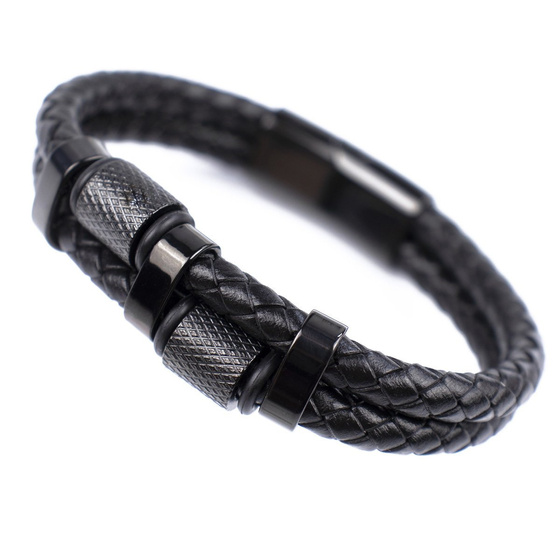 Bransoletka PLECIONA STAL SZLACHETNA 316L SKÓRA