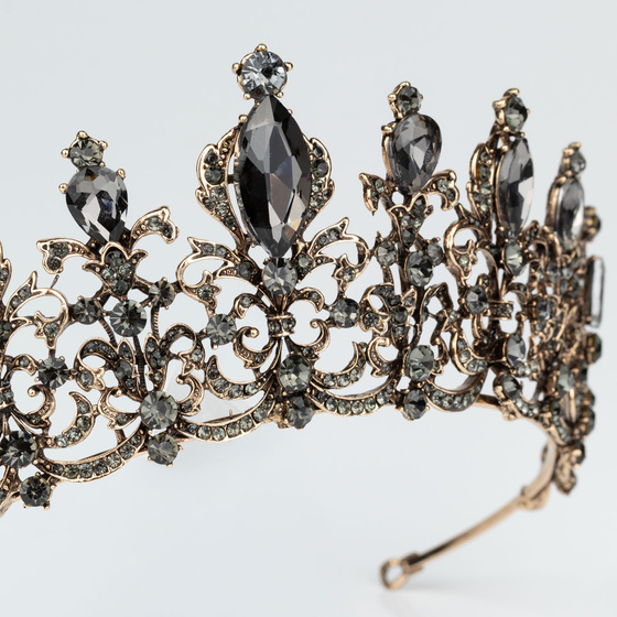 DIADEM Korona Tiara MISS GLOW Wieczorowy CZARNE cyrkonie KRYSZTAŁY