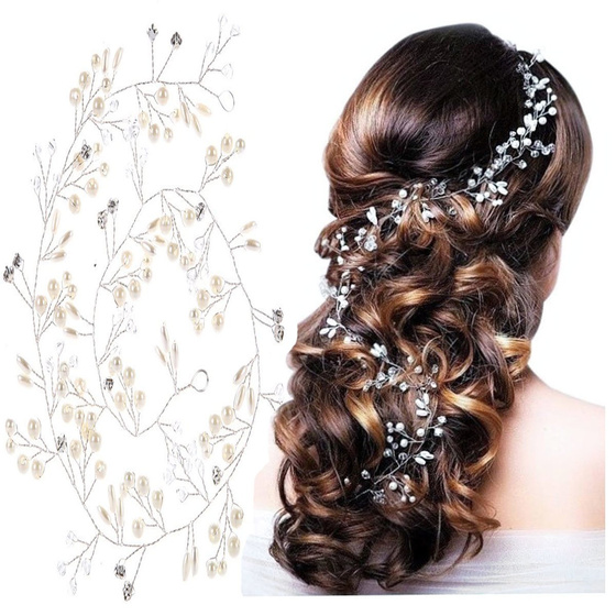 OZDOBA DO WŁOSÓW długa ŚLUBNA SREBRNA - 50cm