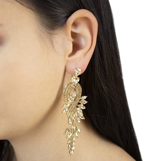 KOLCZYKI złote WISZĄCE kryształki ŚLUBNE długie