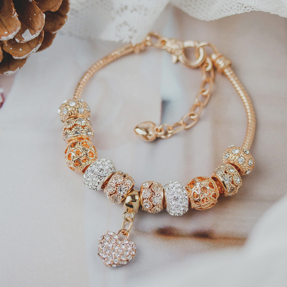 BRANSOLETKA MODUŁOWA charms ZŁOTA serduszko GOLD