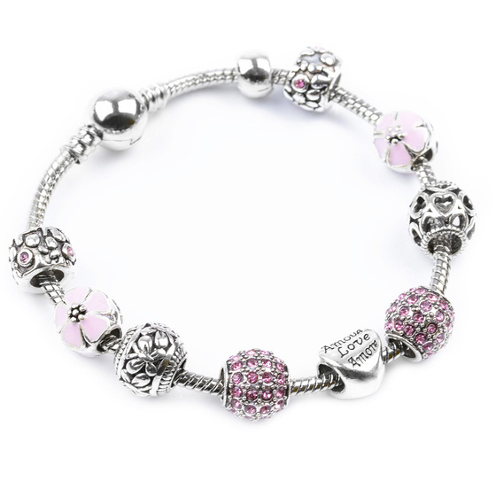 Bransoletka damska SREBRNA modułowa RÓŻ CHARMS