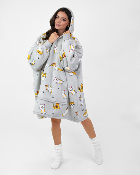 KOCOBLUZA KOC BLUZA CIEPŁA 2w1 GRUBA XXL FUTRZAK POLAR z kapturem OVERSIZE