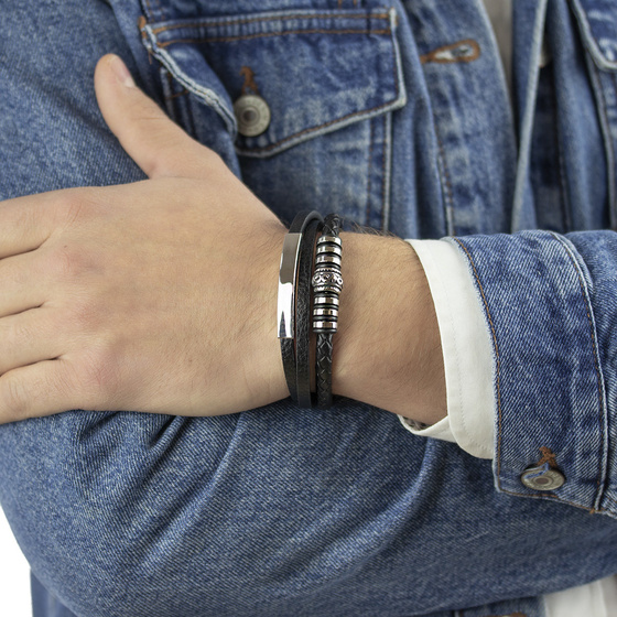 Bransoletka MĘSKA STAL SZLACHETNA 316L SKÓRA