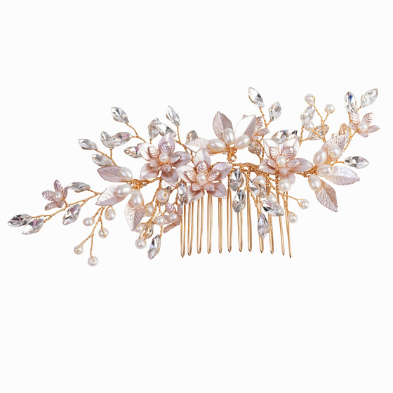 Ozdoba ślubna do włosów GRZEBYK ŚLUB KRYSZTAŁKI KWIATY