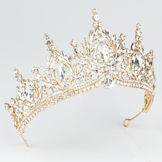 DIADEM Korona Tiara MISS GLOW ŚLUBNY ZŁOTY cyrkonie KRYSZTAŁY