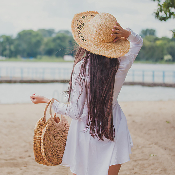 Kapelusz damski SŁOMKOWY napis DUŻY plażowy