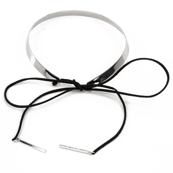 CHOKER czarny SREBRNY sztywny