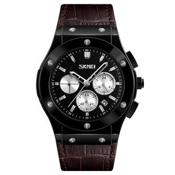 Zegarek męski SKMEI  9157 DATOWNIK brąz SKÓRZANY