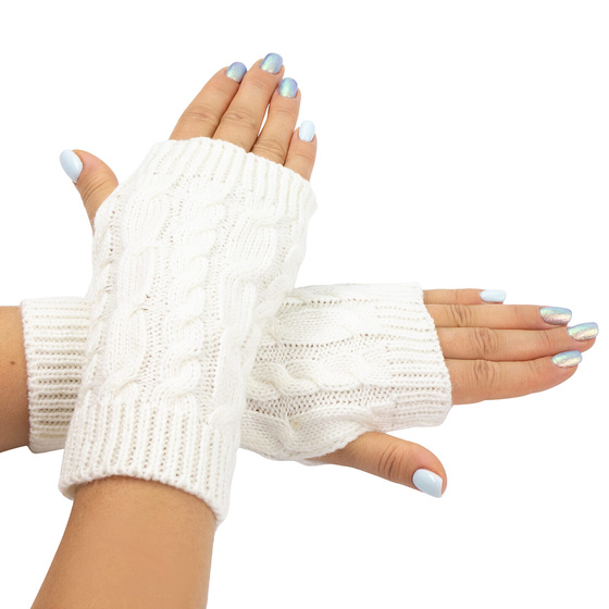 RĘKAWICZKI ciepłe DAMSKIE bez palców warkocz MITENKI krótkie