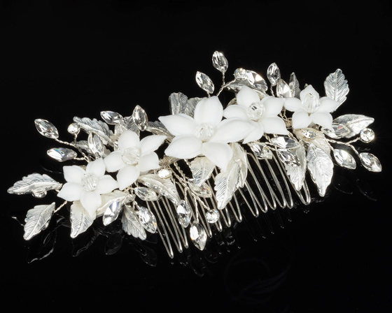 Ozdoba ślubna do włosów GRZEBYK ŚLUB KRYSZTAŁKI KWIATY
