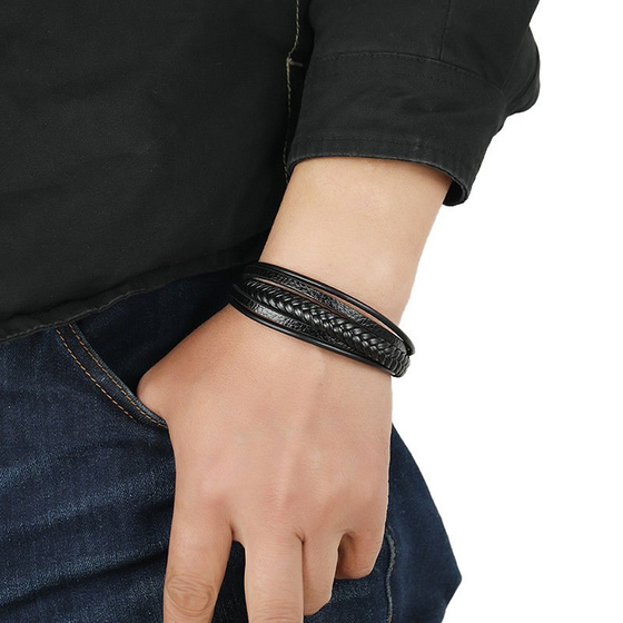 Bransoletka męska STAL SZLACHETNA 316L SKÓRA