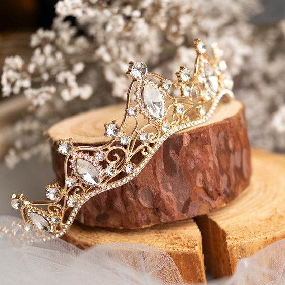 DIADEM OZDOBA do włosów KORONA ŚLUBNA ZŁOTA Ślub Panieński