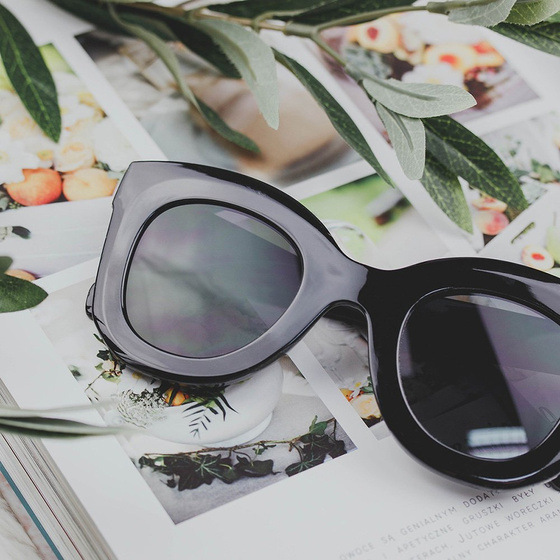 OKULARY damskie KOCIE OKO przeciwsłoneczne CZARNE