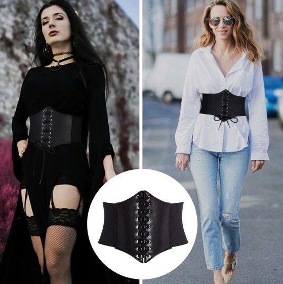 PASEK pas szeroki GORSET czarny GUMOWY SZNUROWANY rozmiar L