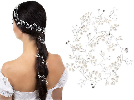 OZDOBA DO WŁOSÓW długa ŚLUBNA SREBRNA - 50cm