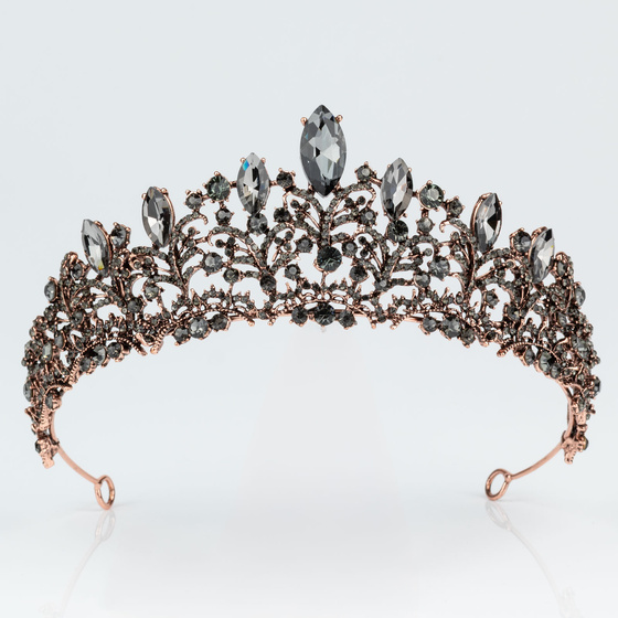 DIADEM Korona Tiara MISS GLOW Wieczorowy CZARNE cyrkonie KRYSZTAŁY