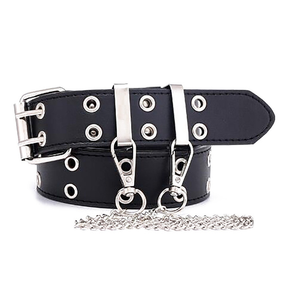 PASEK DAMSKI do spodni CZARNY klamra ŁAŃCUCH kółka