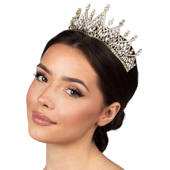 DIADEM Korona Tiara MISS GLOW ŚLUBNY ZŁOTY cyrkonie KRYSZTAŁY