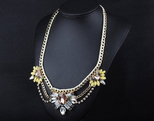 NASZYJNIK złoto żółty RÓŻOWE KRYSZTAŁY kolia