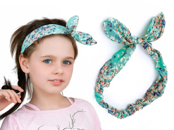 OPASKA DO WŁOSÓW na gumce KWIATY kokarda MIĘTOWA