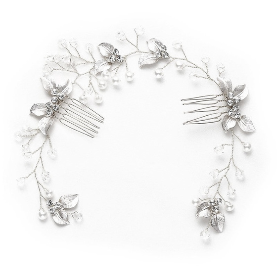 OZDOBA ŚLUBNA do włosów damska PEREŁKI cyrkonie ślub GRZEBYK