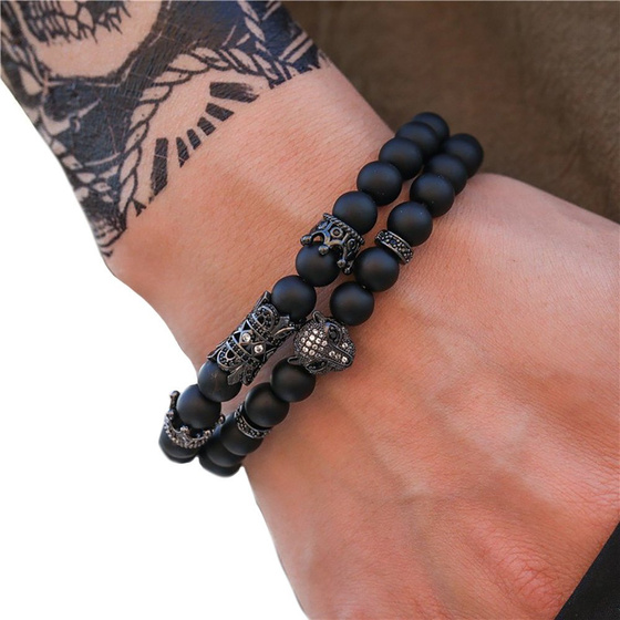 BRANSOLETKI MĘSKIE czarne KORALIKI podwójna