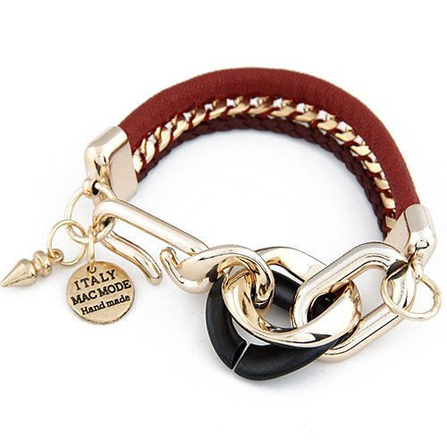 BRANSOLETKA skóra rzemyk łańcuch bordowa