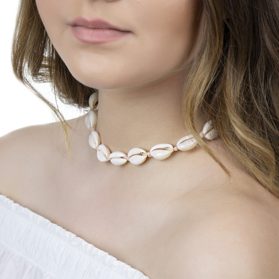 CHOKER naszyjnik DŁUGI Z MUSZELEK wiązany beż