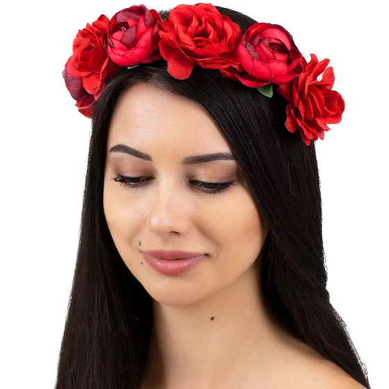 WIANEK na głowę KWIATY czerwony ŚLUBNY piwonie
