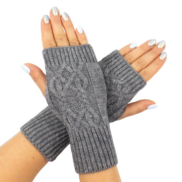 RĘKAWICZKI elastyczne CIEPŁE bez palców MITENKI krótkie damskie warkocz