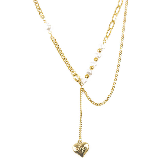 NASZYJNIK serce długi STAL SZLACHETNA POZŁACANA