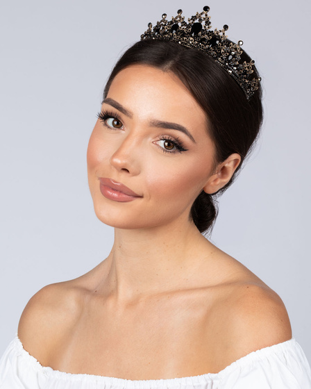 DIADEM Korona Tiara MISS GLOW Wieczorowy CZARNE cyrkonie KRYSZTAŁY