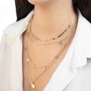 Naszyjnik SERCE gwiazdki STAL SZLACHETNA POZŁACANA