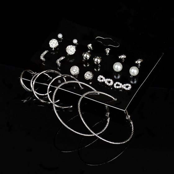 Kolczyki ZESTAW 12 par SREBRNE KOŁA kulki serca