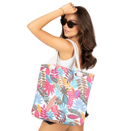 TOREBKA DAMSKA na ramię TORBA duża BOHO PLAŻOWA shopper pojemna LIŚCIE