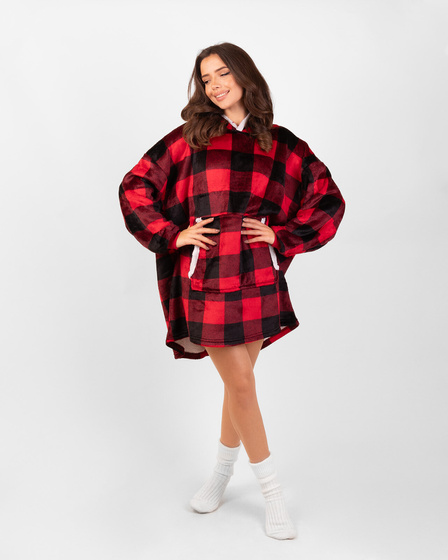 KOCOBLUZA KOC BLUZA CIEPŁA 2w1 GRUBA XXL FUTRZAK POLAR z kapturem OVERSIZE